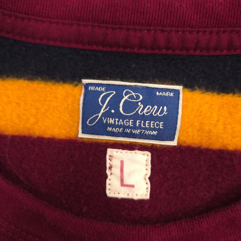 J Crew Vintage Fleece Sweatshirt Mens Large Burgundy Striped Crewneck Pullover - Picture 6 of 8